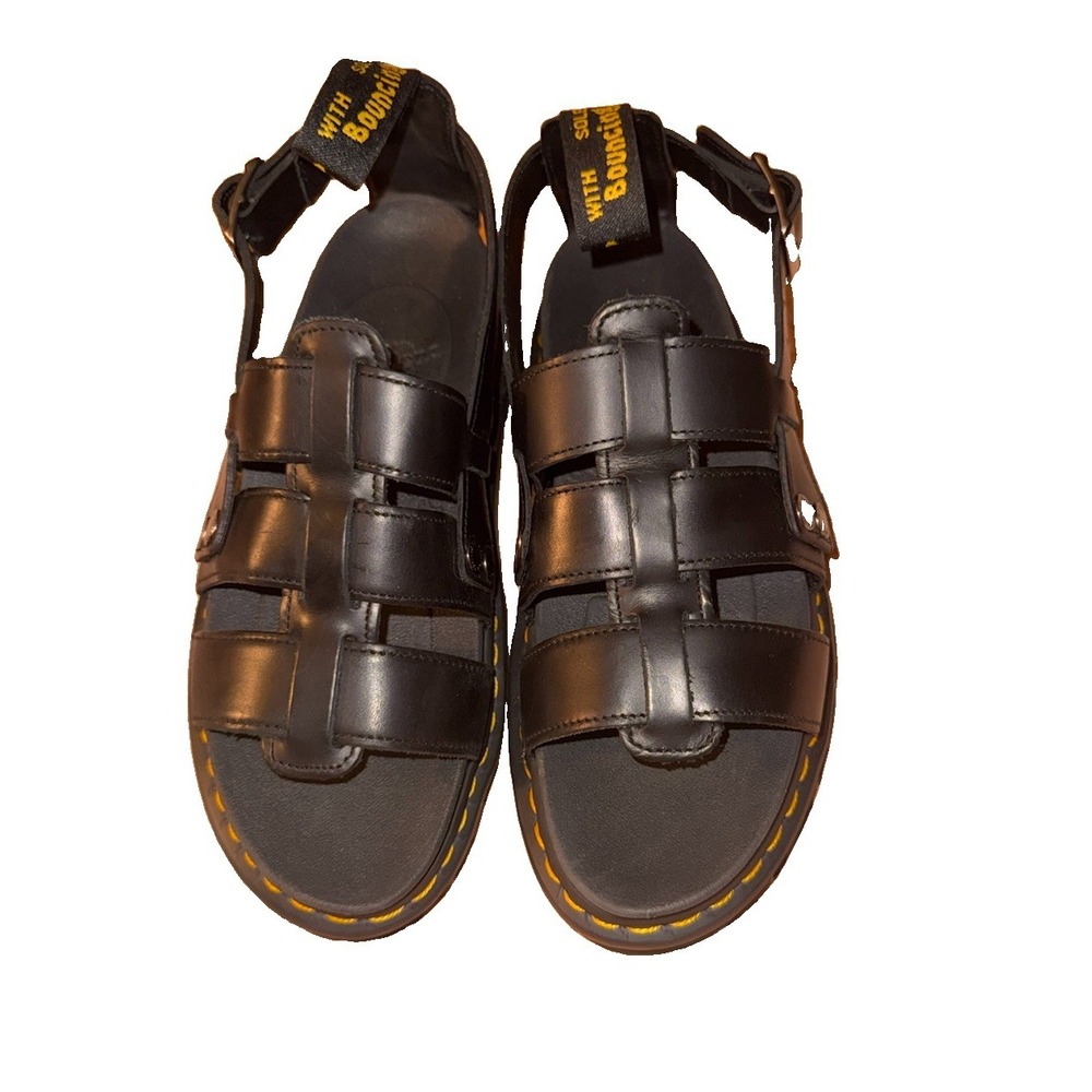 Dr Martens Terry Brando Leather Black Sandals Womens Size 9 Men 8 Fisherman